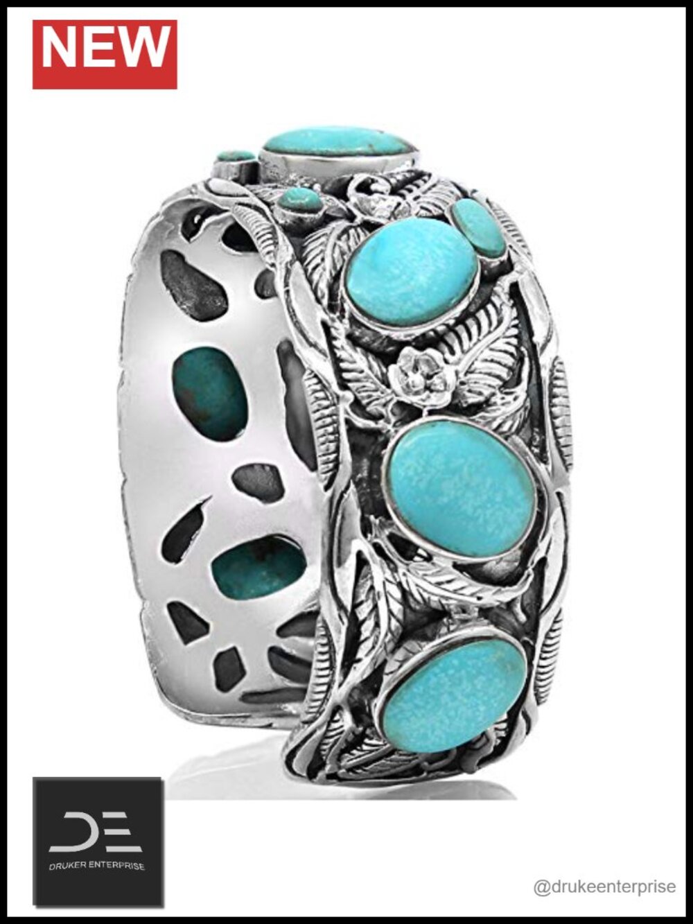 Handmade 925 Sterling Silver Cuff Bracelet with Turquoise Stone S-M Width